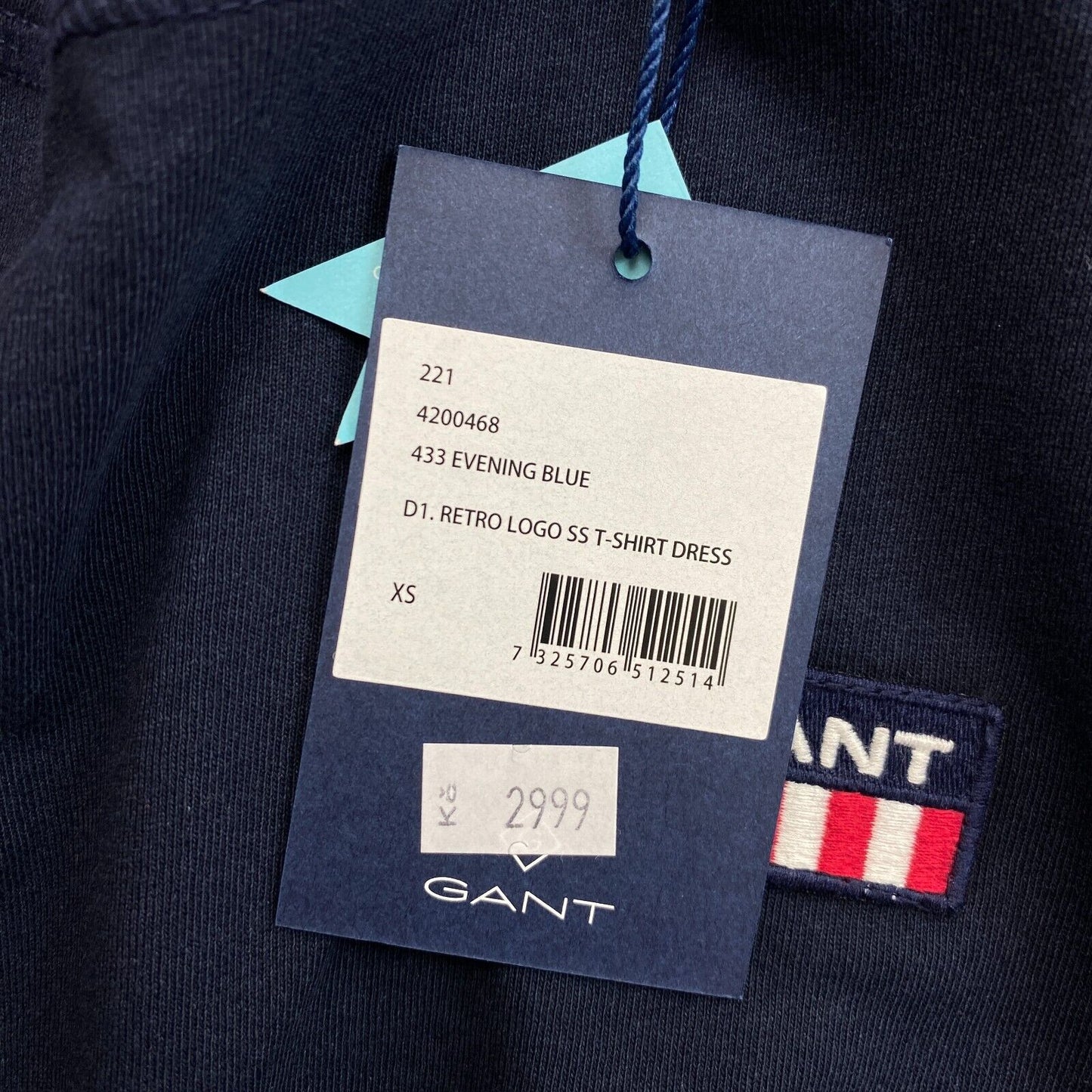 GANT Bleu Marine Rétro Logo Manches Courtes T Shirt Robe Taille XS