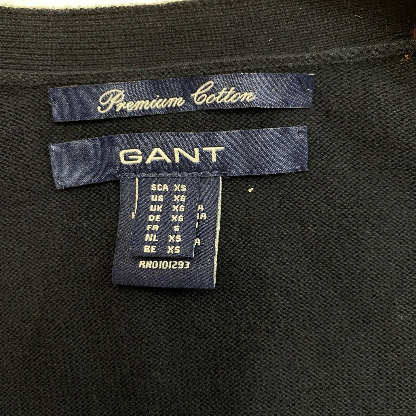 GANT Bleu Marine Premium Coton Col V Cardigan Pull Pull Taille XS