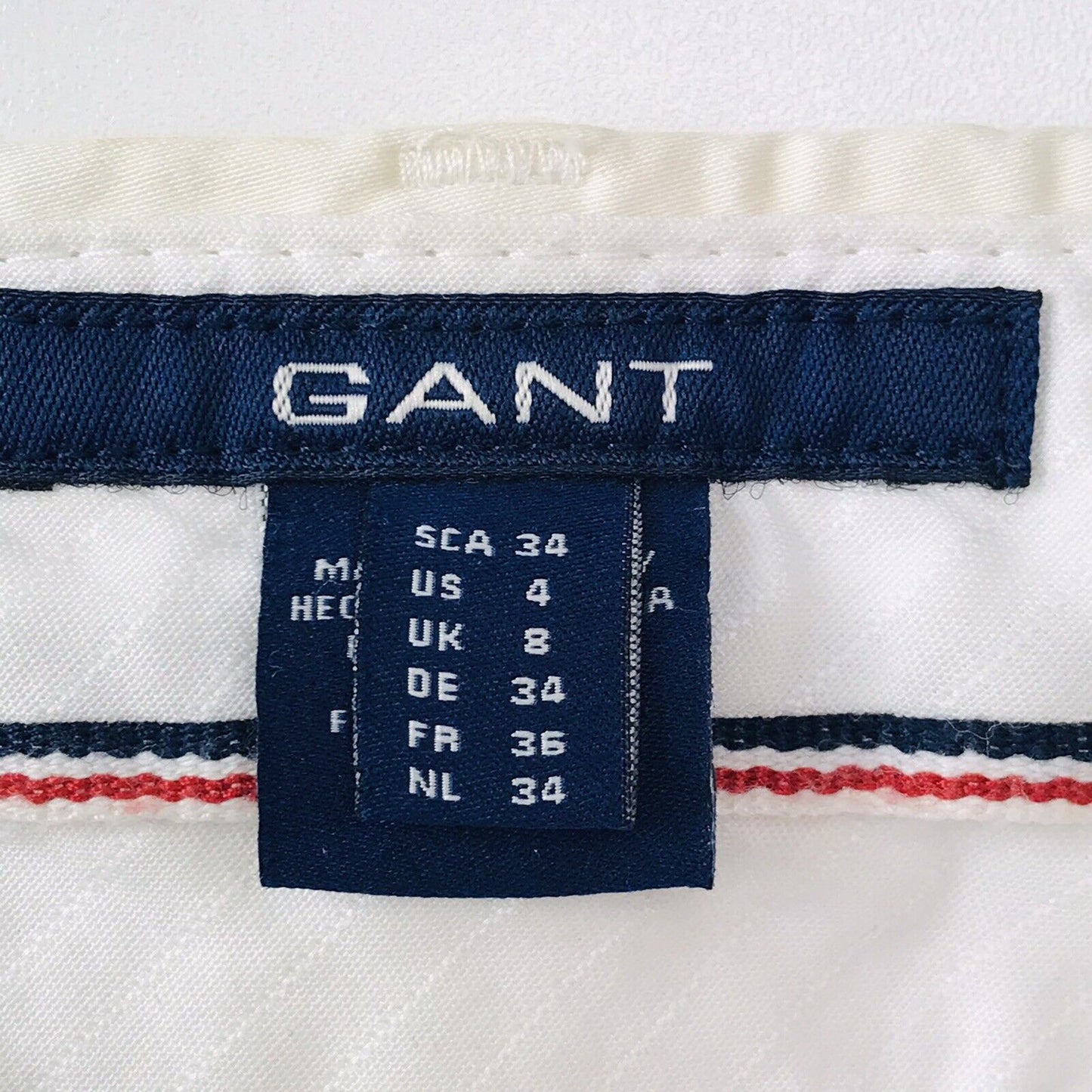 GANT Femmes Blanc Stretch Regular Straight Fit Pantalon Taille EUR 34 US 4 UK 8