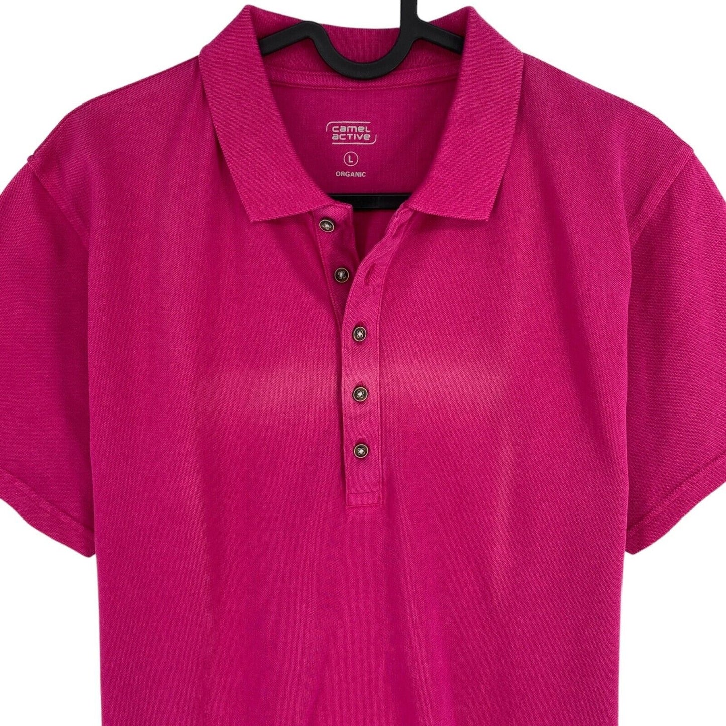 Camel Active Women Dark Pink Solid Short Sleeves Pique Polo Shirt Size L