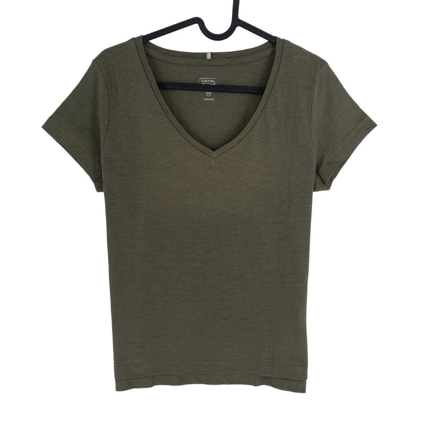 Camel Active Women Dark Green Solid V Neck Short Sleeves T Shirt Size XS