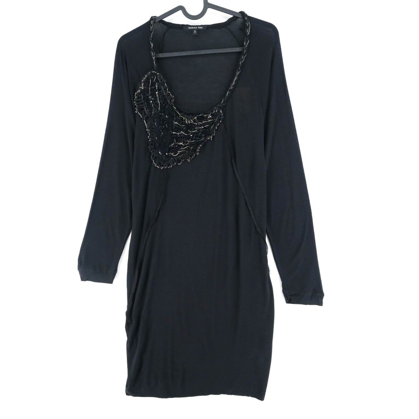 PATRIZIA PEPE Black Round Neck Long Sleeves Dress Size 3 - XL