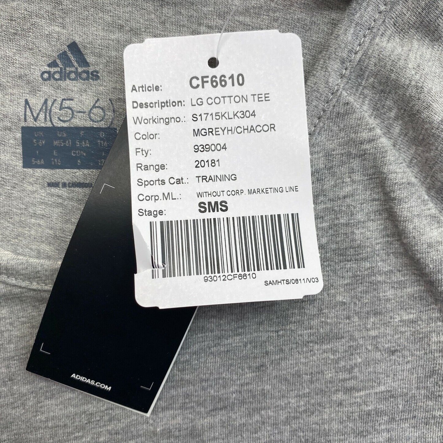 Adidas Grey Cotton Blend Crew Neck T Shirt Size 5 - 6 Years