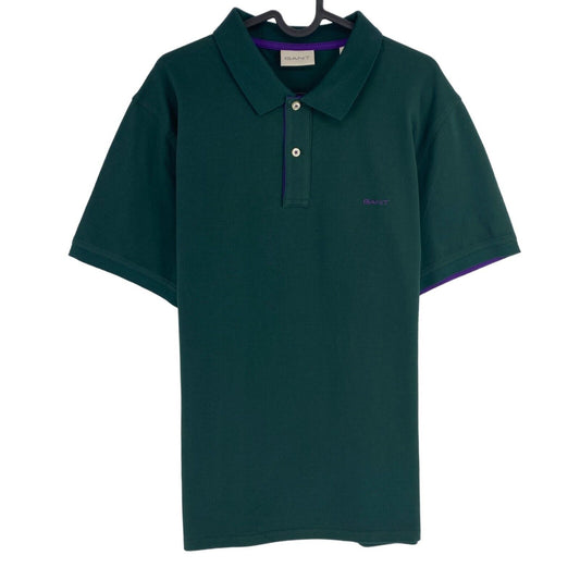 GANT Men Dark Green Contrast Collar Pique Short Sleeves Polo Shirt Size XL