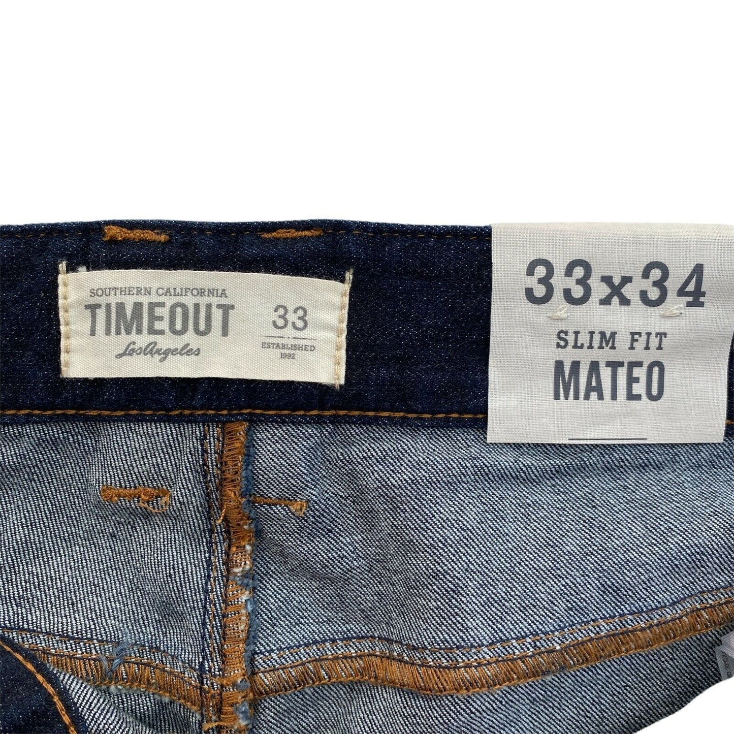 TIMEOUT Bleu Marine Slim Fit Mateo Jambes Fuselées Jeans Taille W32 W33 L34