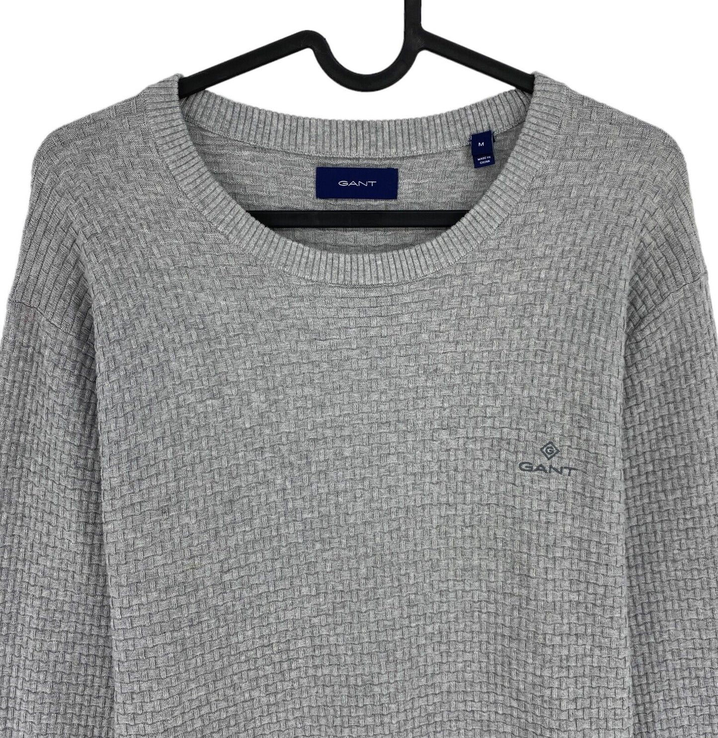 GANT Pullover mit Rundhalsausschnitt, Struktur, Grau, Größe M