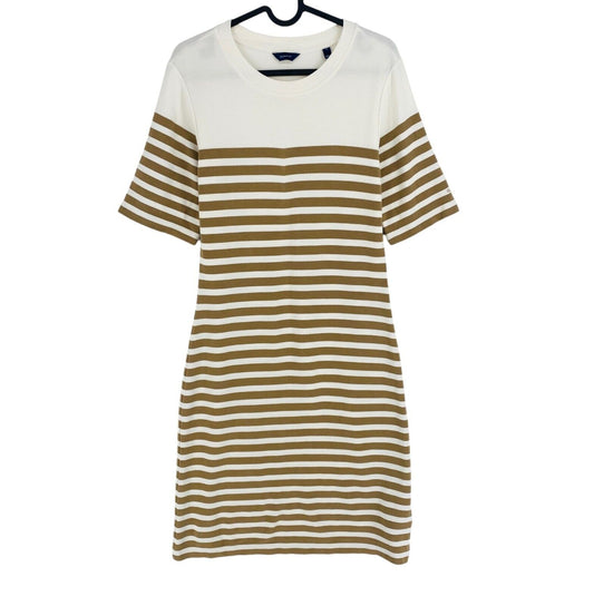 GANT Women White Striped Jersey Crew Neck Dress Size M