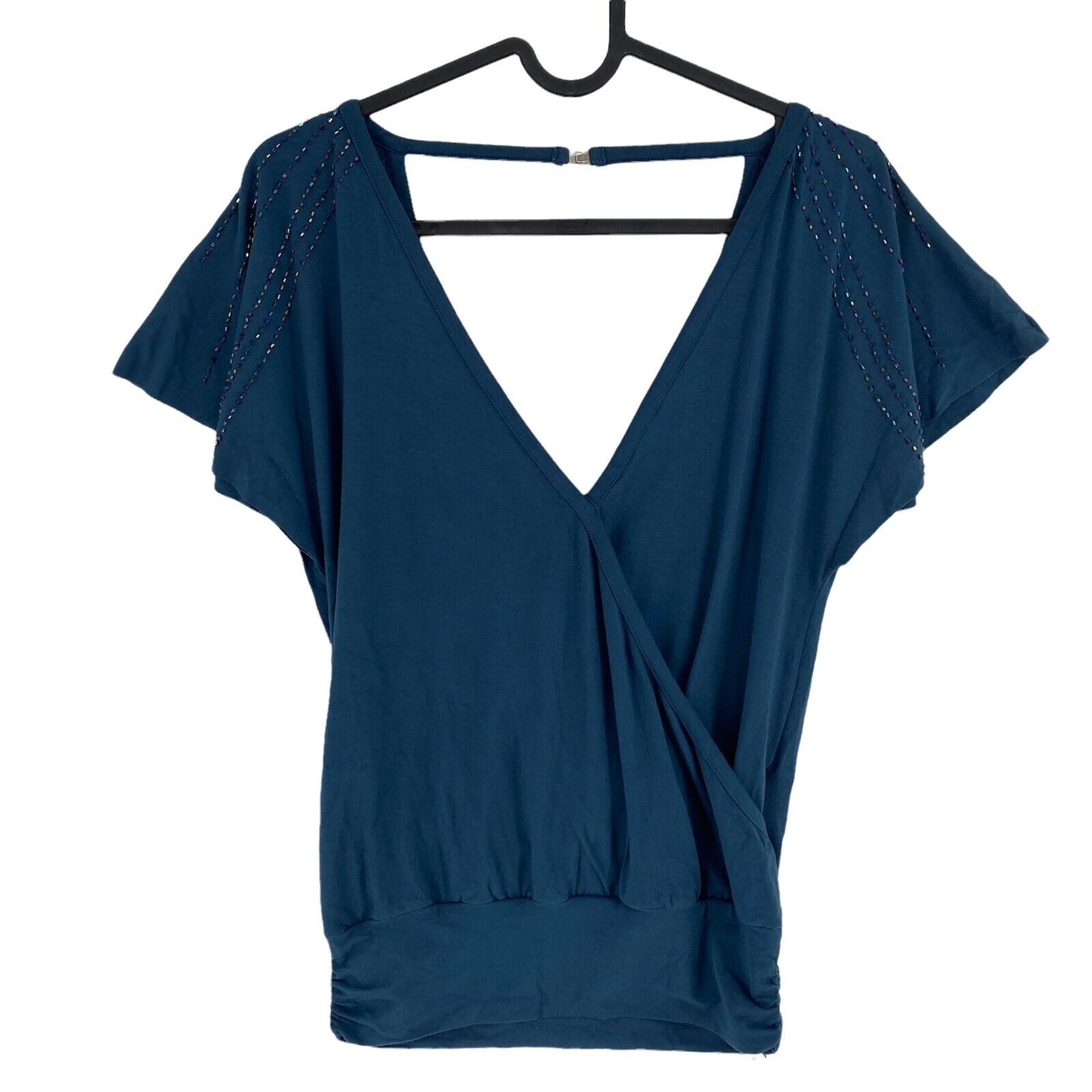 UVP 243 € Colcci Marineblau Kurzarm-Top mit tiefem V-Ausschnitt, Bluse, Größe XS