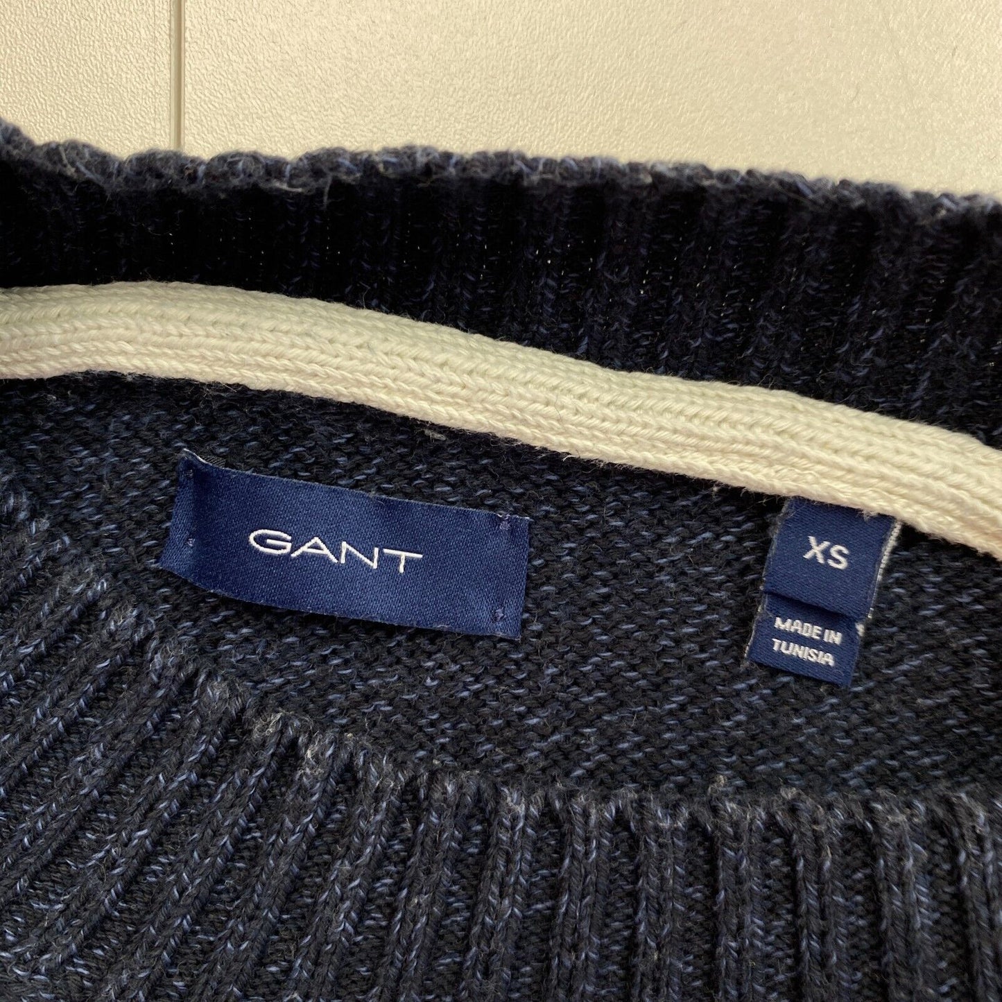 GANT Bleu Marine Logo 100% Coton Pull Col Ras Du Cou Pull Taille XS