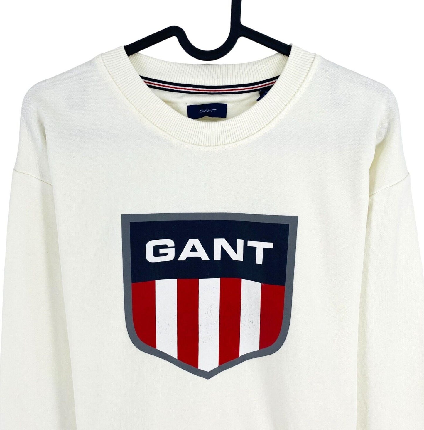 GANT Women White Retro Shield Crew Neck Jumper Sweater Size S