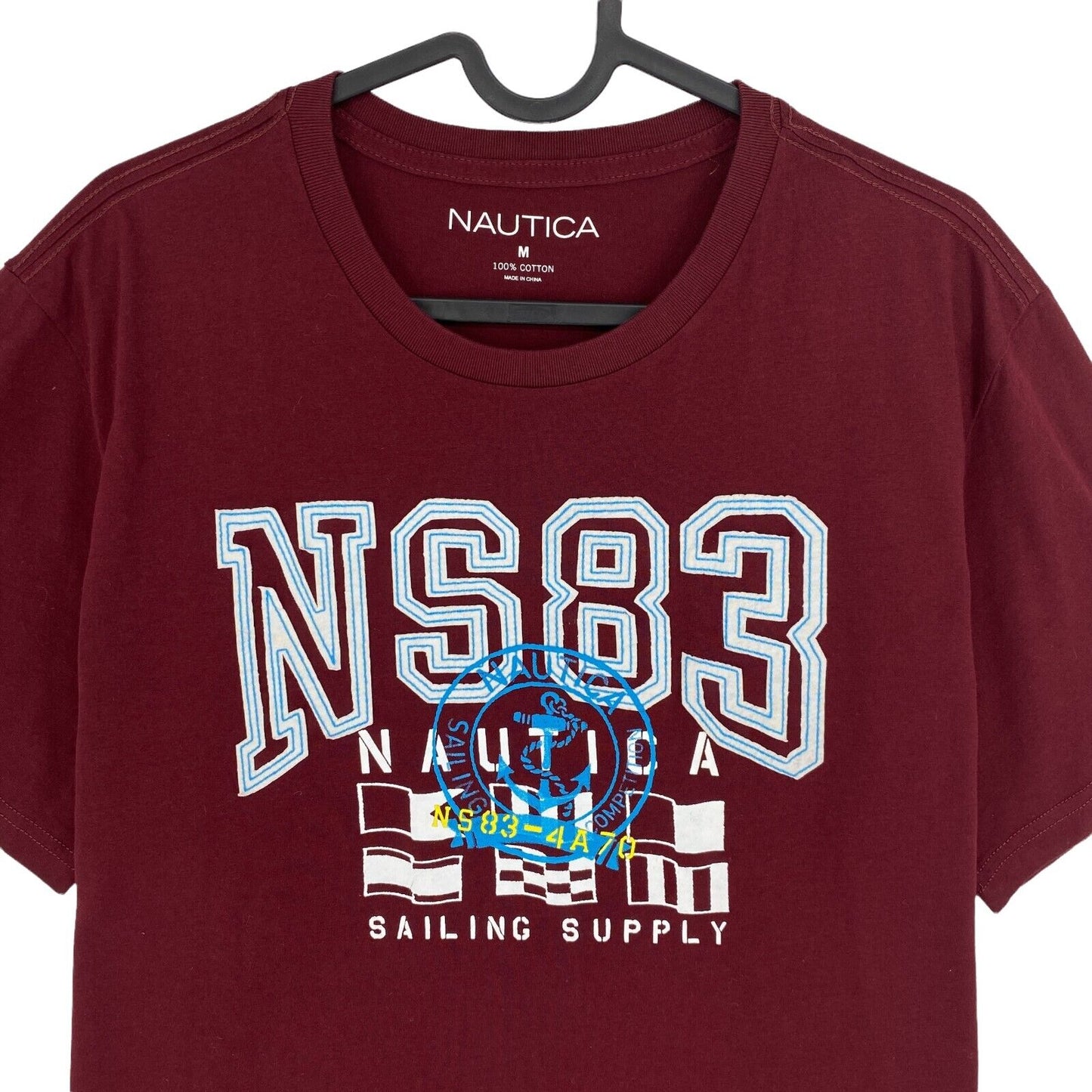 NAUTICA Dark Red Graphic Print Crew Neck T-Shirt Size M