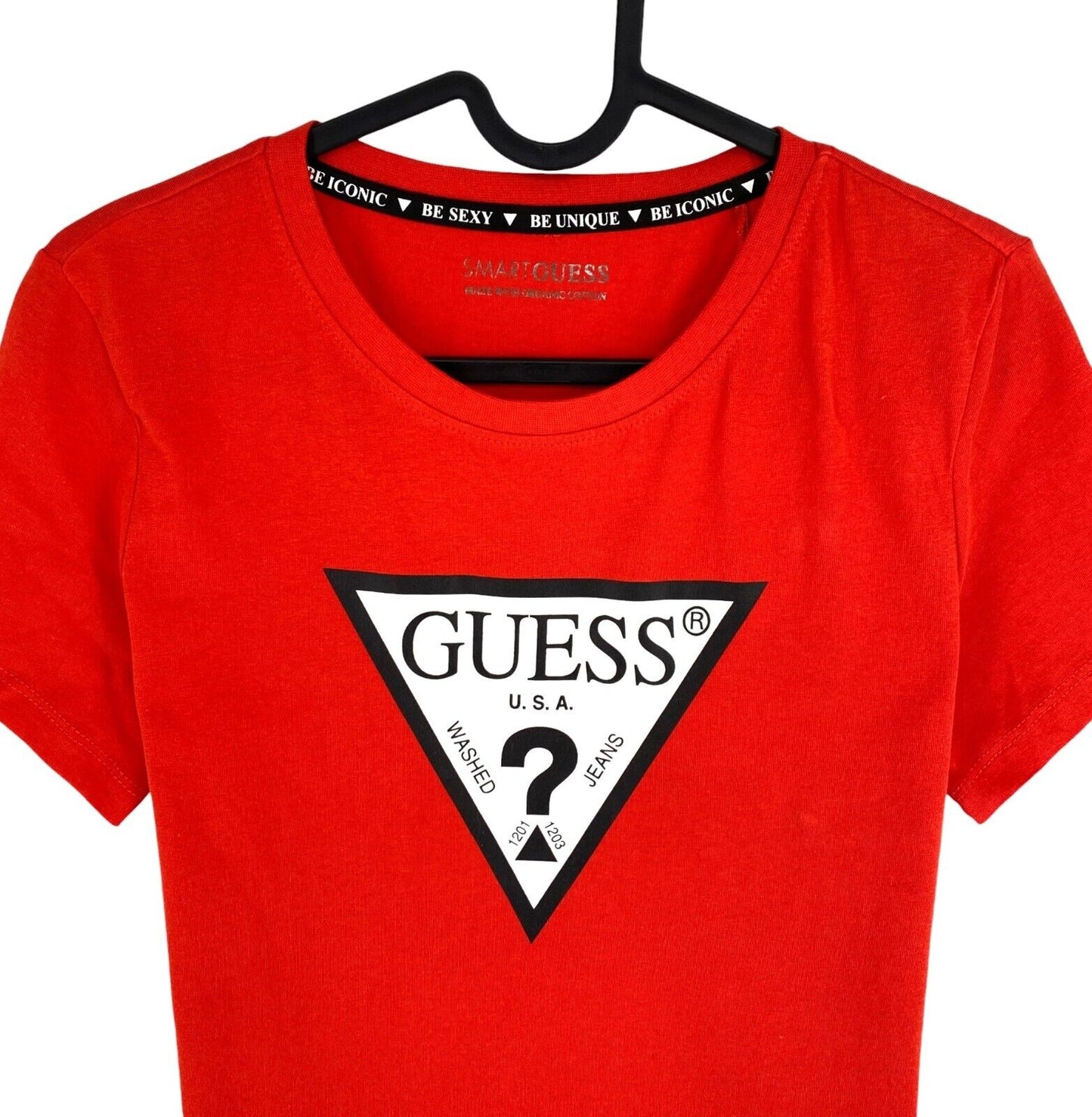 GUESS Women Red Crew Neck Short Sleeves T Shirt Size S