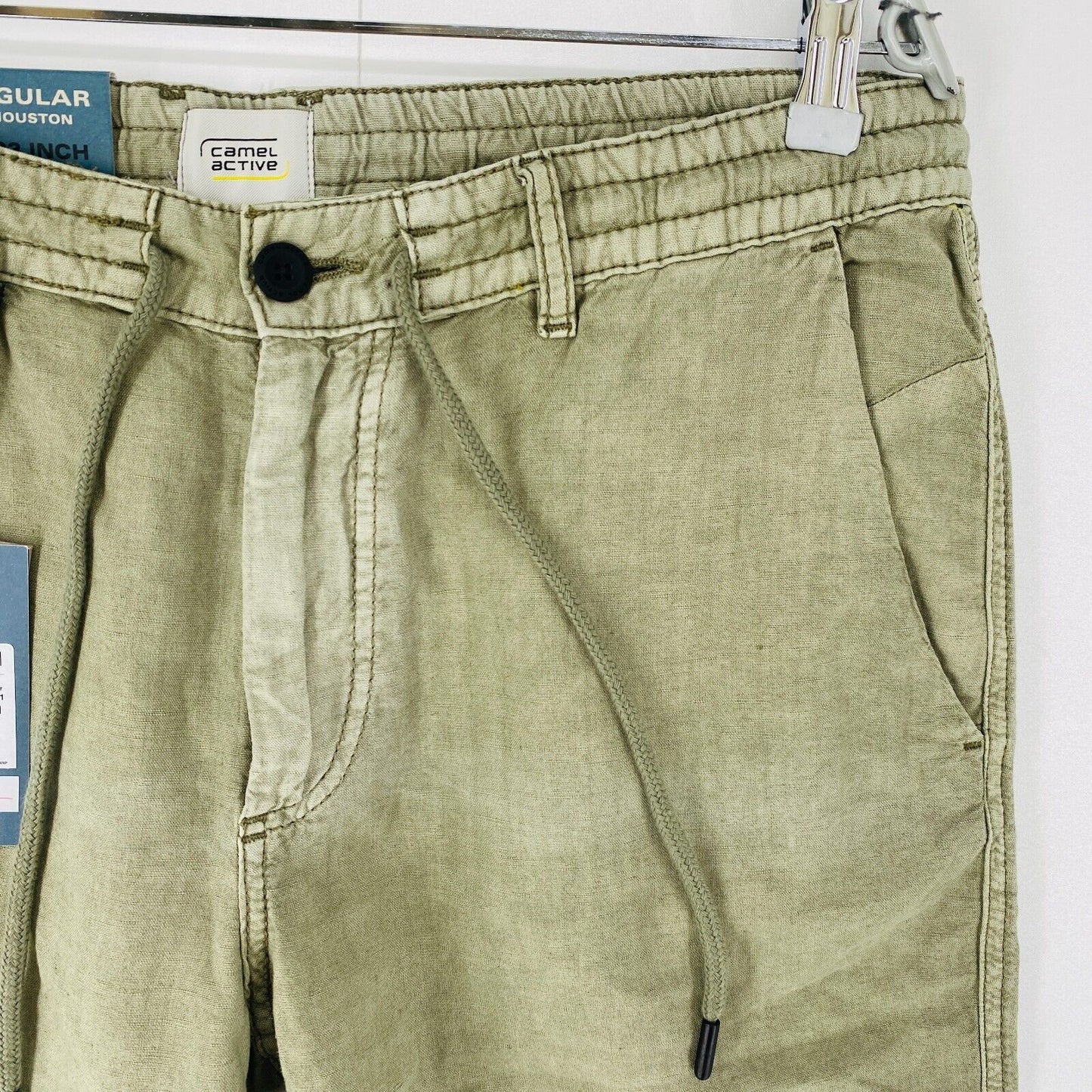 Camel Active Mens Green Regular Fit Linen Blend Shorts Size W33