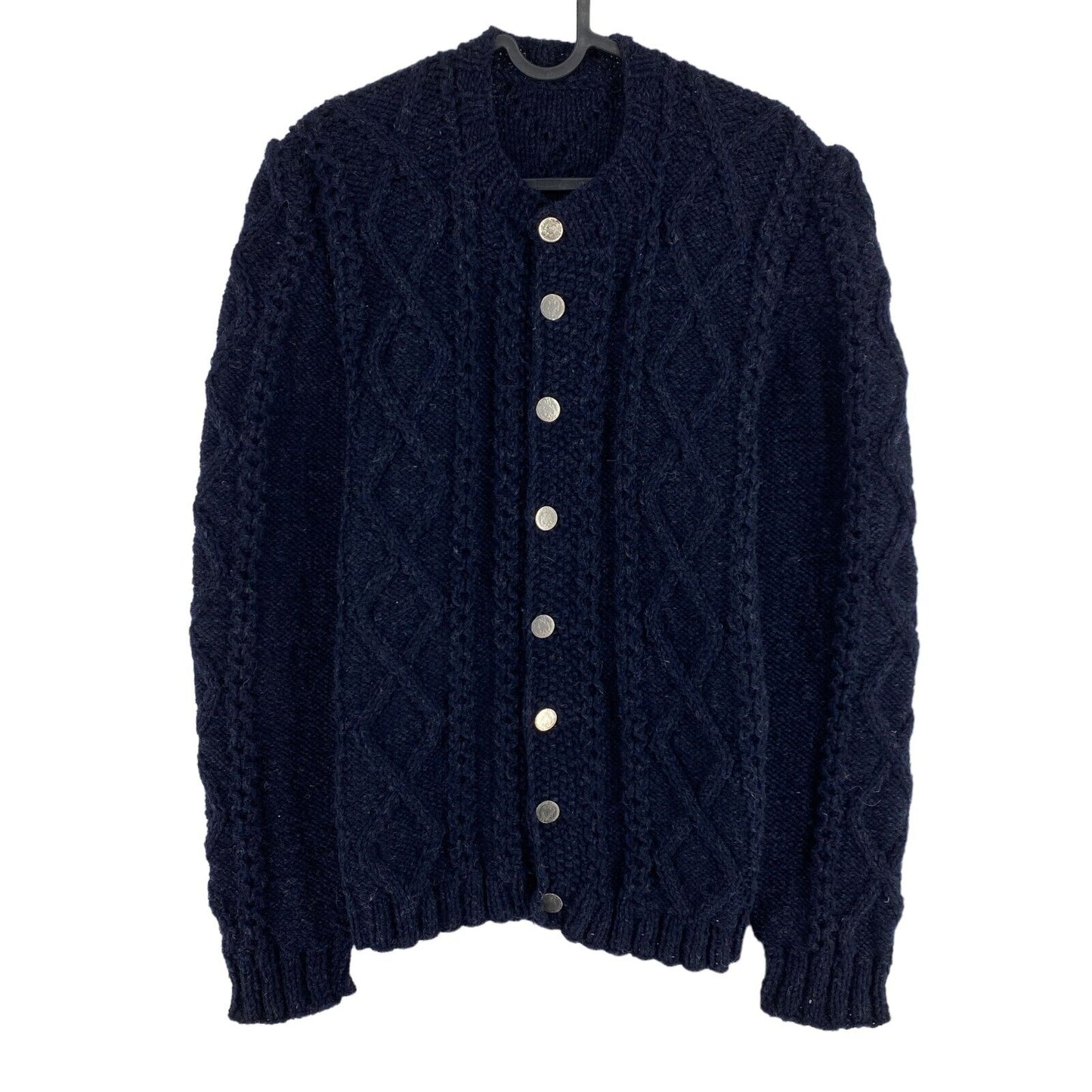 Navy Blue Chunky Winter Cardigan Sweater Size S