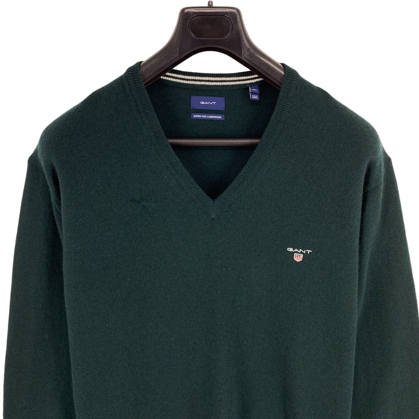 GANT Men Dark Green 100% Wool V Neck Sweater Jumper Size 4XL