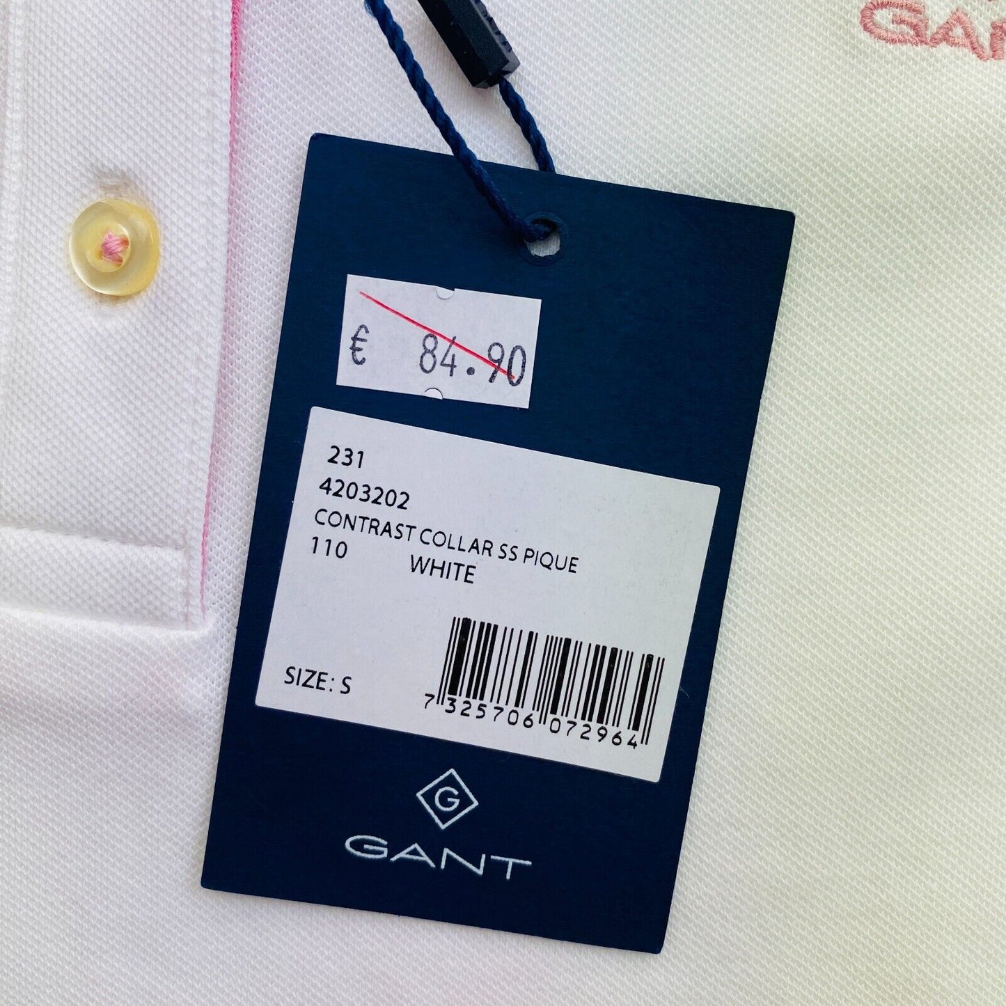 GANT Women White Contrast Collar Pique Polo Shirt Size S