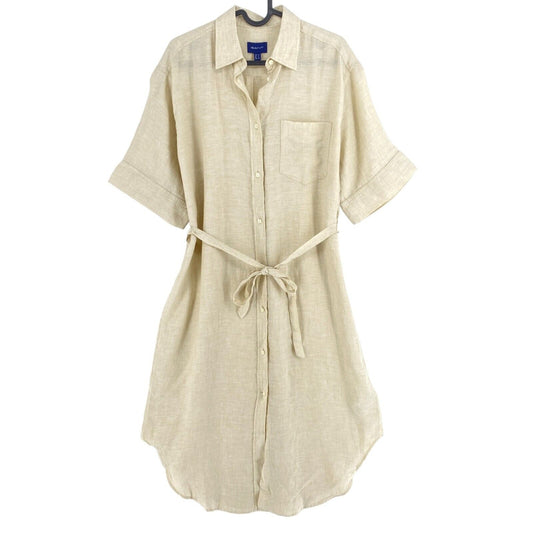 GANT Beige Linen Shirt Short Sleeves Dress Size EU 34 UK 6 US 4