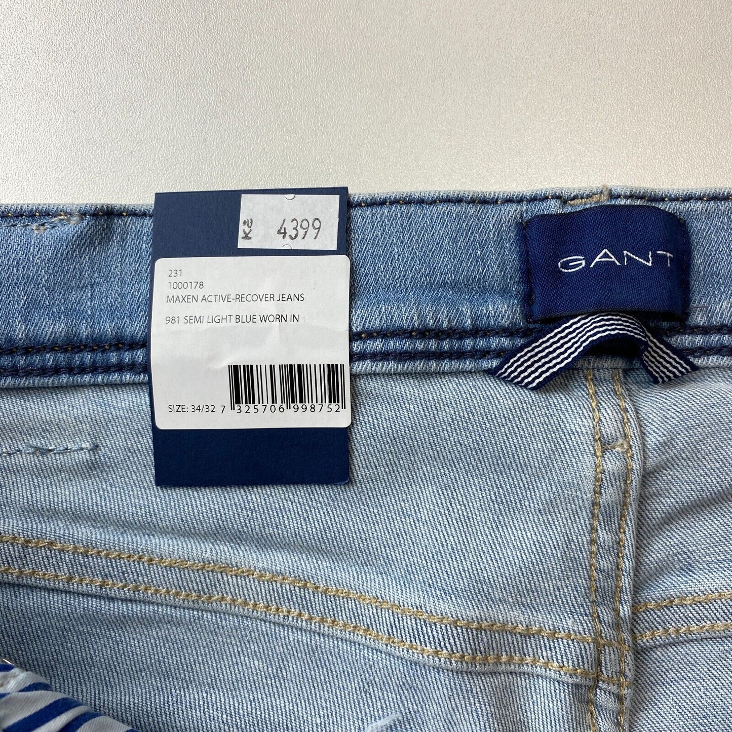 GANT MAXEN Mens Light Blue Stretch Low Rise Extra Slim Fit Jeans W34 L32