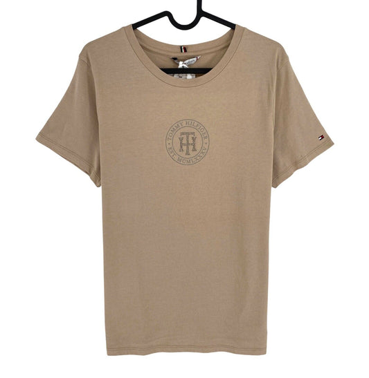 TOMMY HILFIGER Women Dark Beige Logo Crew Neck Short Sleeve T Shirt Size L