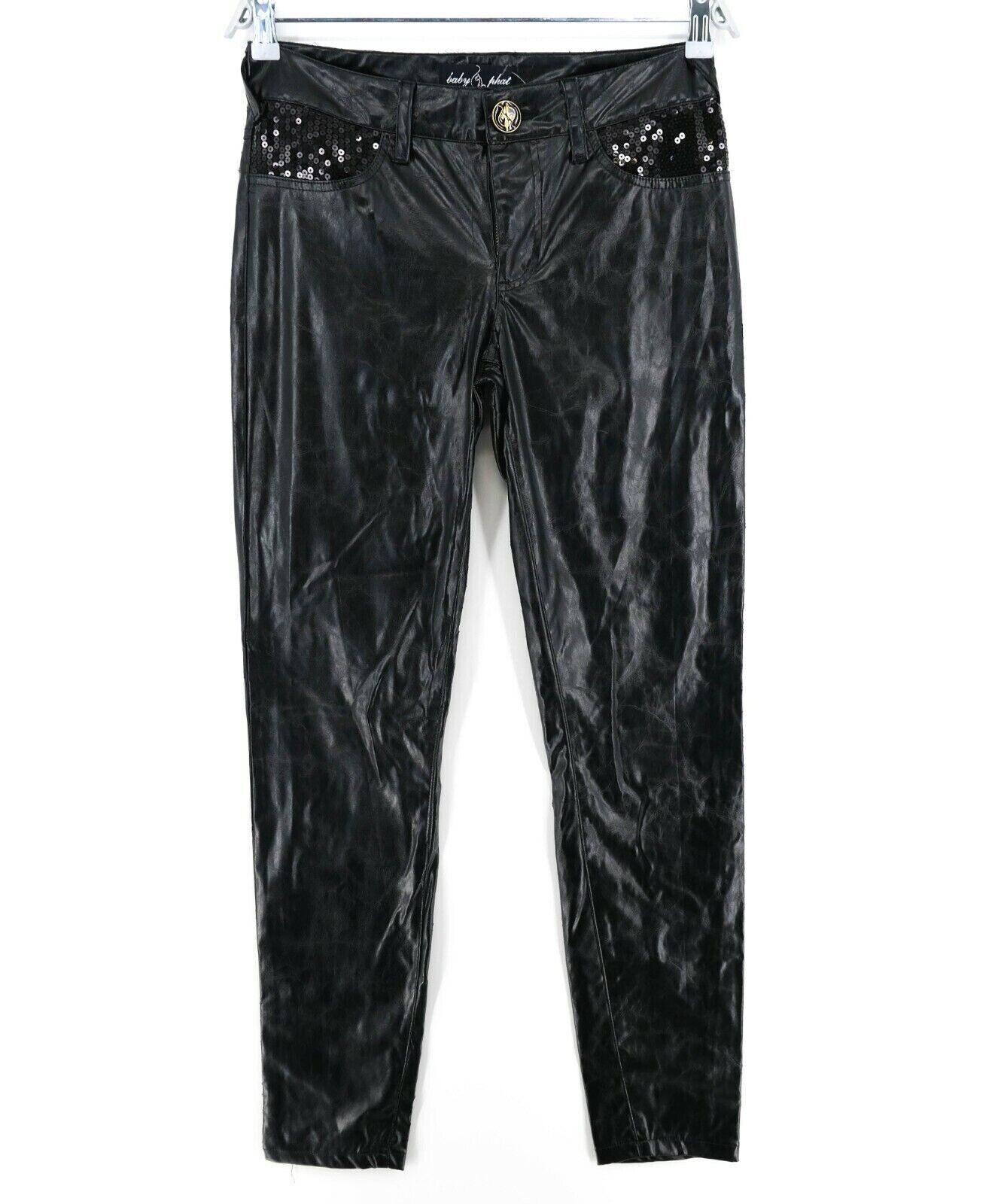 BABY PHAT Schwarze beschichtete Jeans für Damen mit normaler, konischer Beinform, Größe 7 – W30