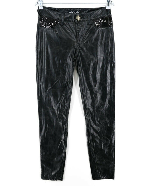 BABY PHAT Schwarze beschichtete Jeans für Damen mit normaler, konischer Beinform, Größe 7 – W30