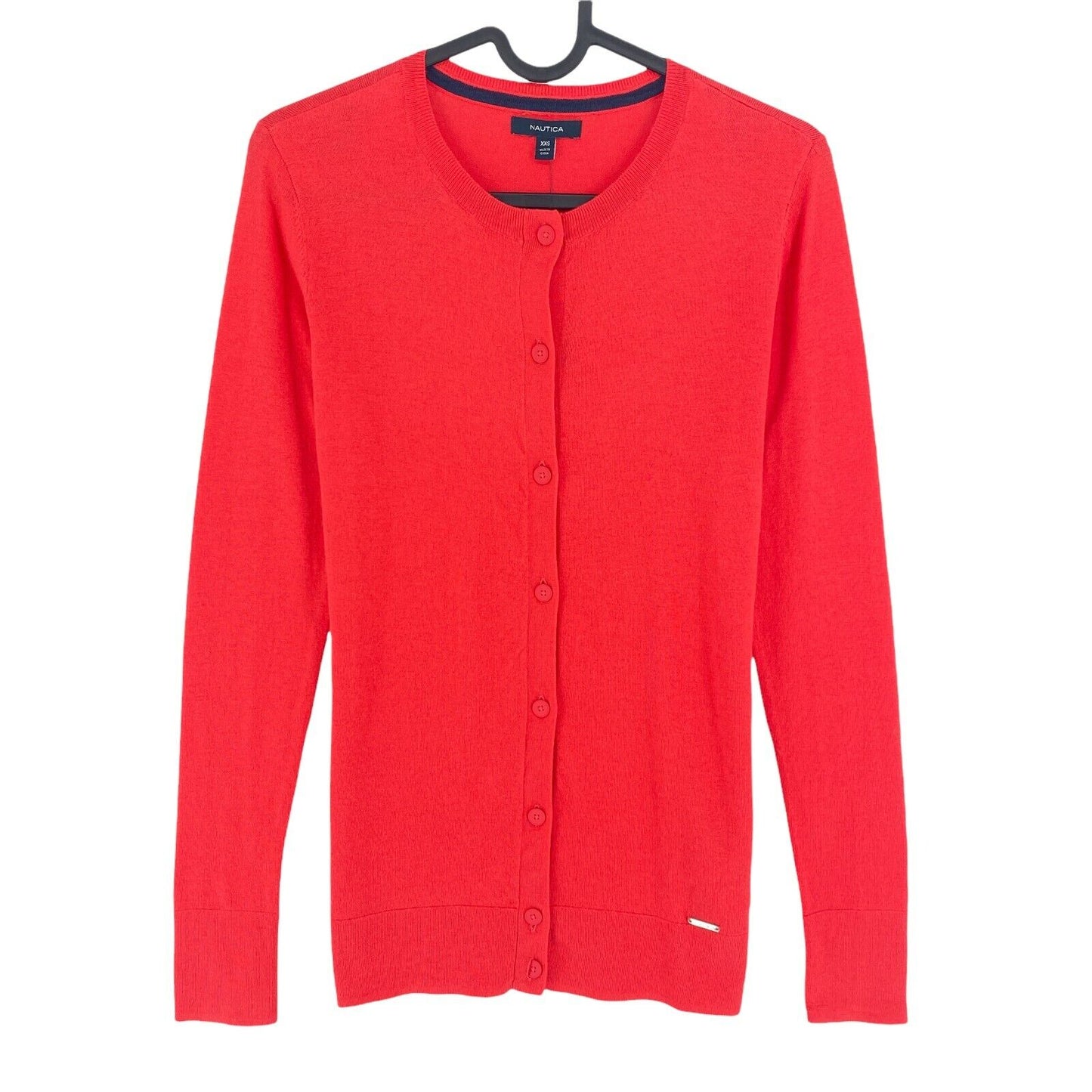 NAUTICA Pull cardigan en mélange de coton à col rond rouge taille 2XS