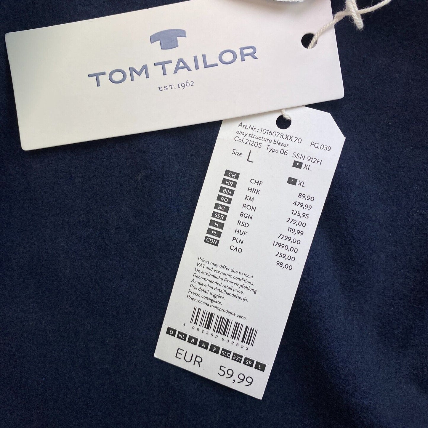 TOM TAILOR Navy Blue Easy Structure Blazer Jacket Size L