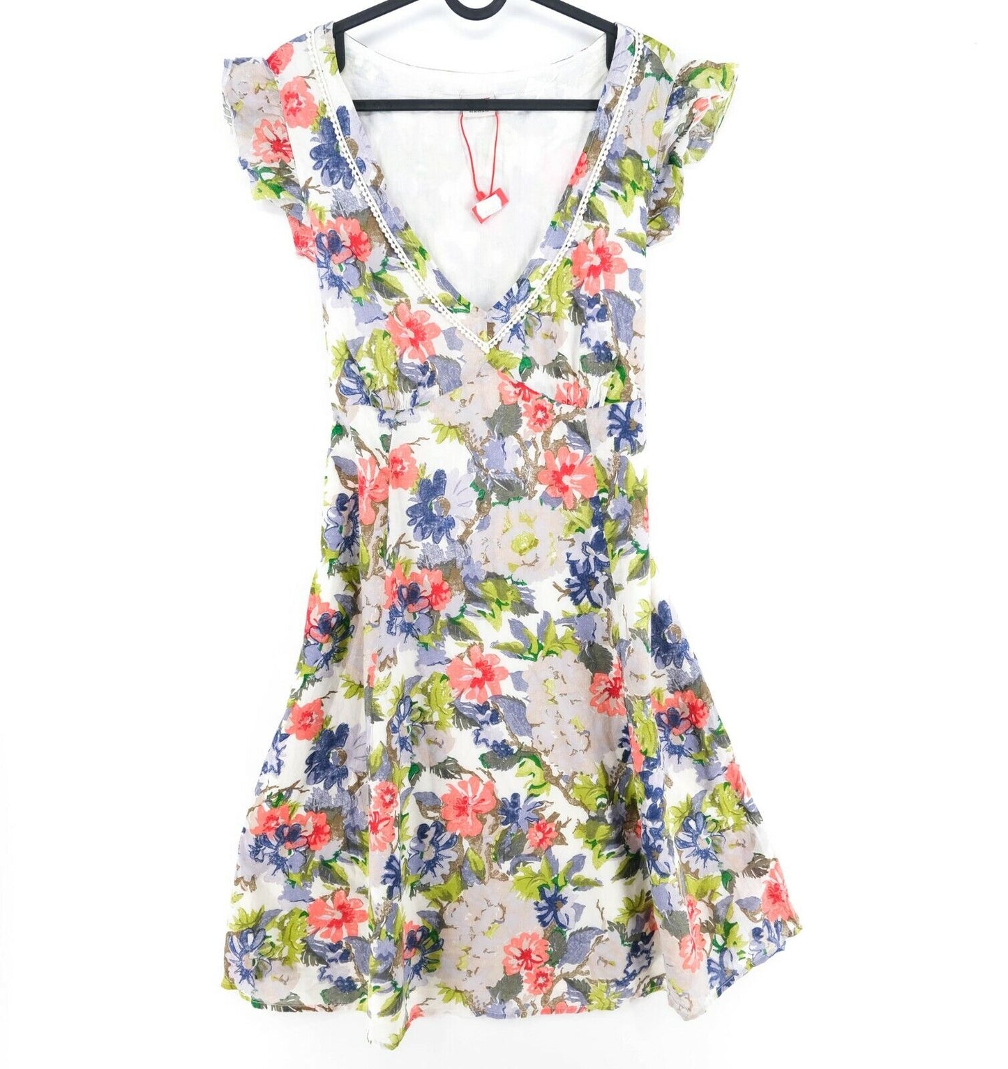 ESPRIT White Floral Print V Neck Dress Size EU 44 UK 18 US 14