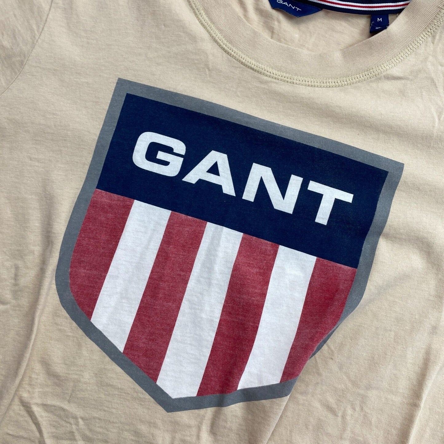 GANT Women Dark Beige Retro Shield Crew Neck Short Sleeves T Shirt Size M