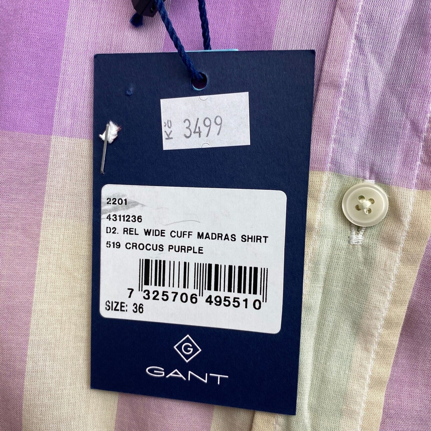 Chemise GANT Purple Wide Cuff Madras Taille EU 36 UK 8 US 6