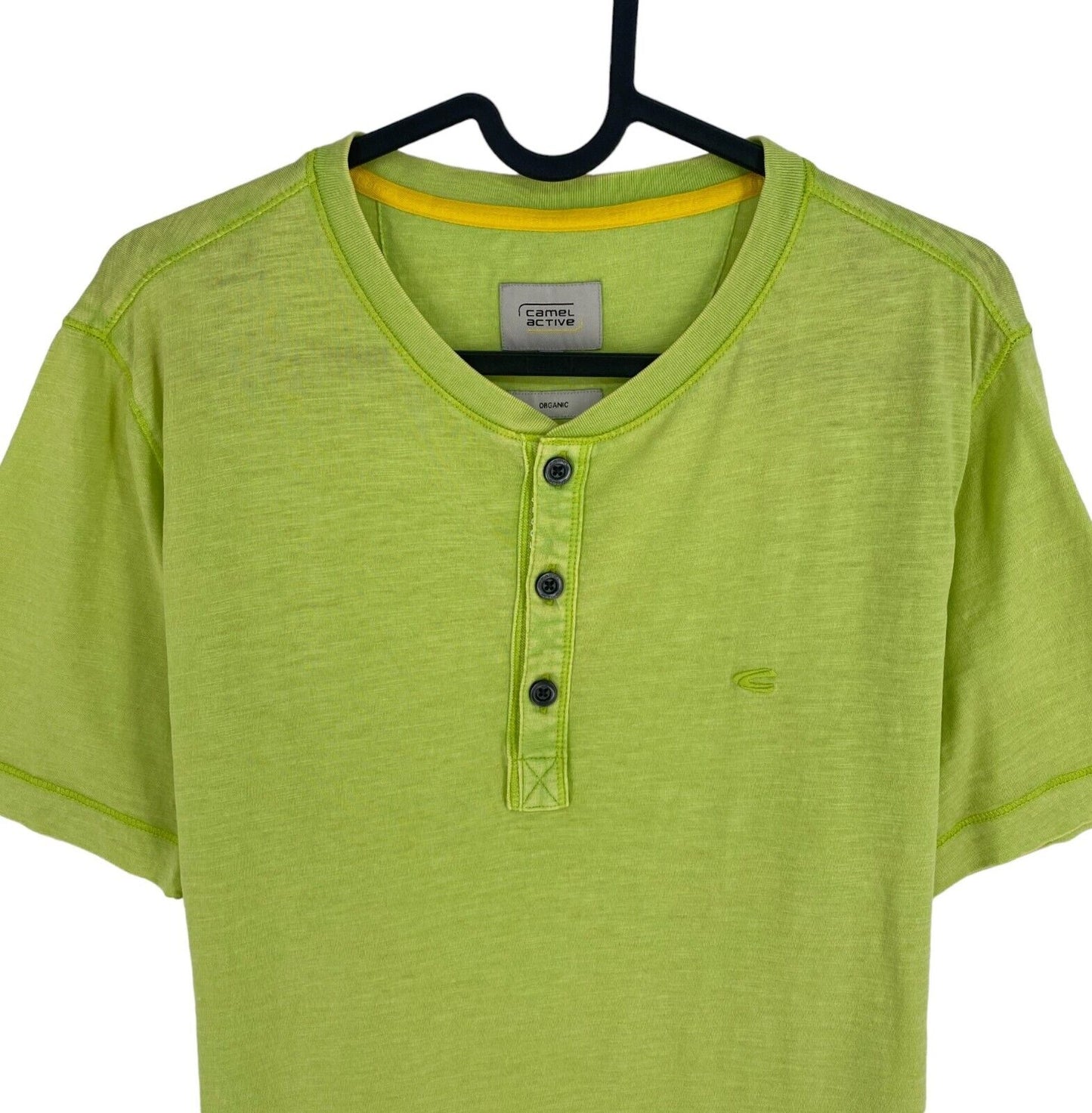 Camel Active Men Green Solid Short Sleeve Henley Neck T Shirt Size S