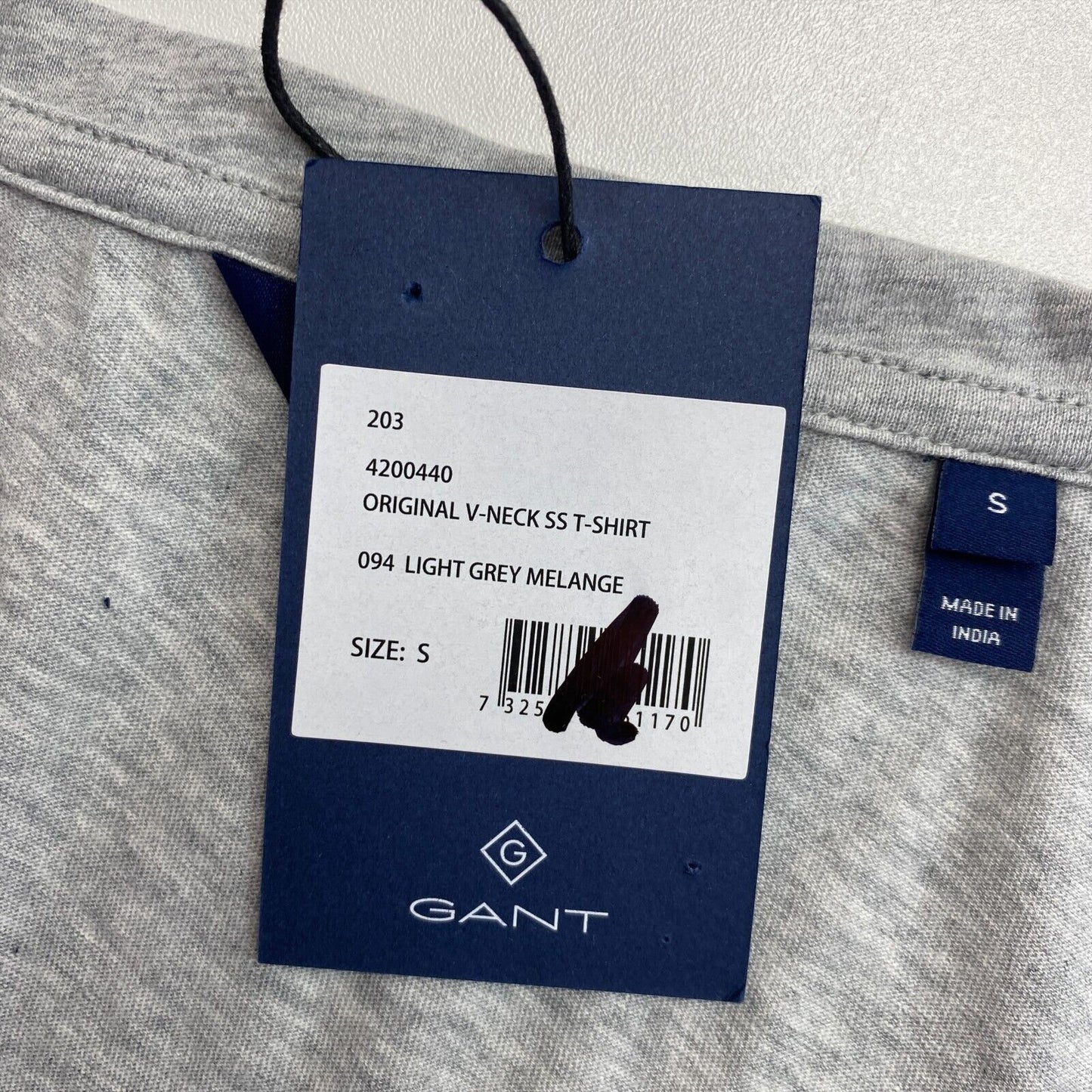 GANT Graues Original V-Ausschnitt SS T-Shirt Größe S