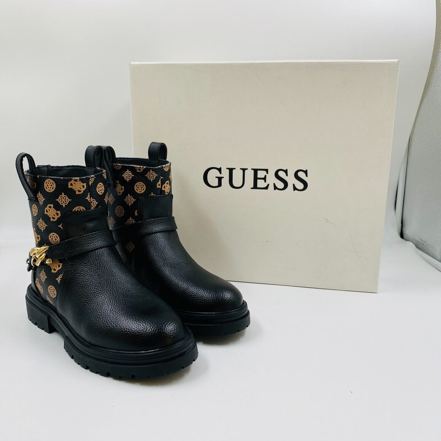 GUESS Women Black Eco Leather Boots Size EU 37 US 6.5 UK 4