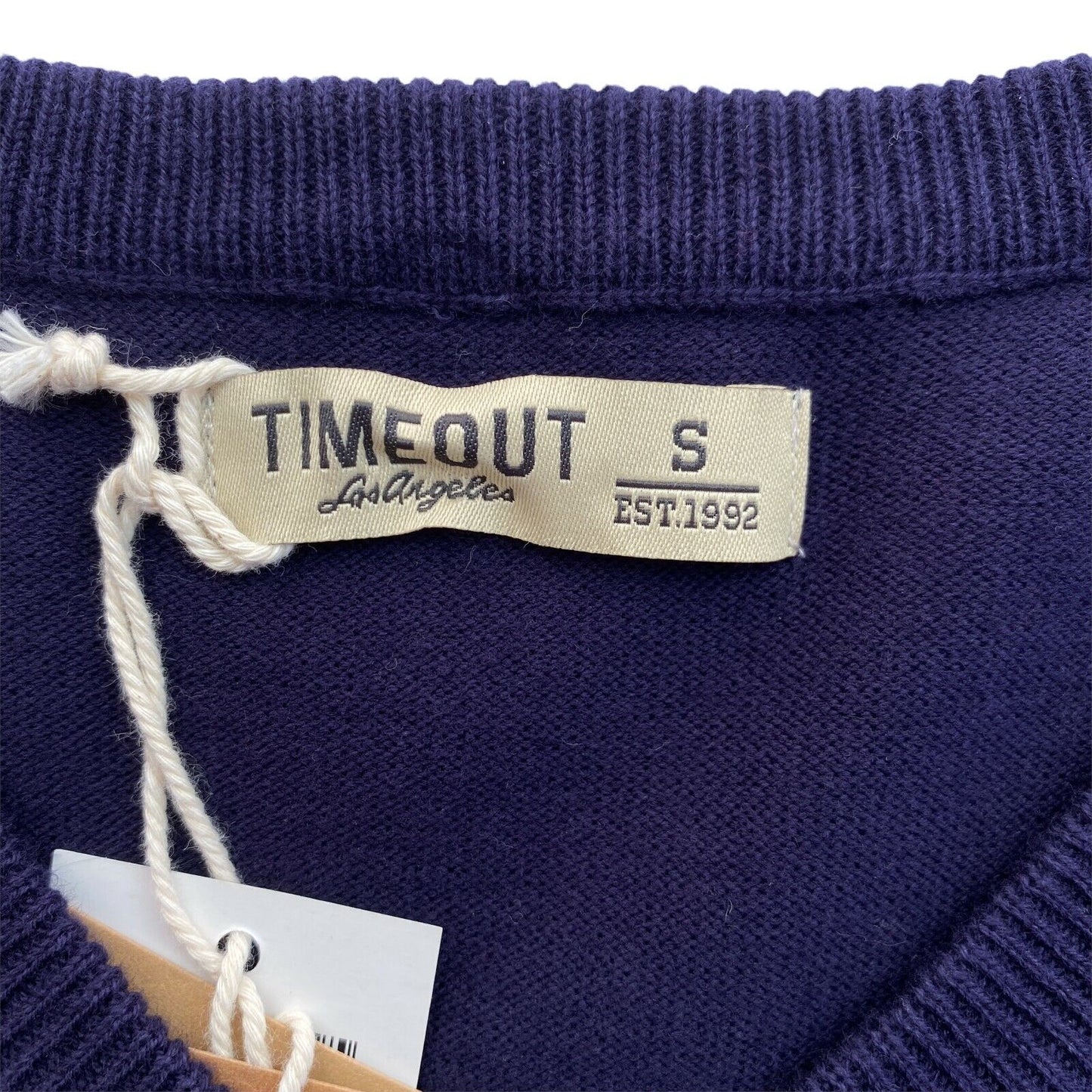 TIMEOUT Pull en mélange de coton à col en V violet foncé Taille SML XL