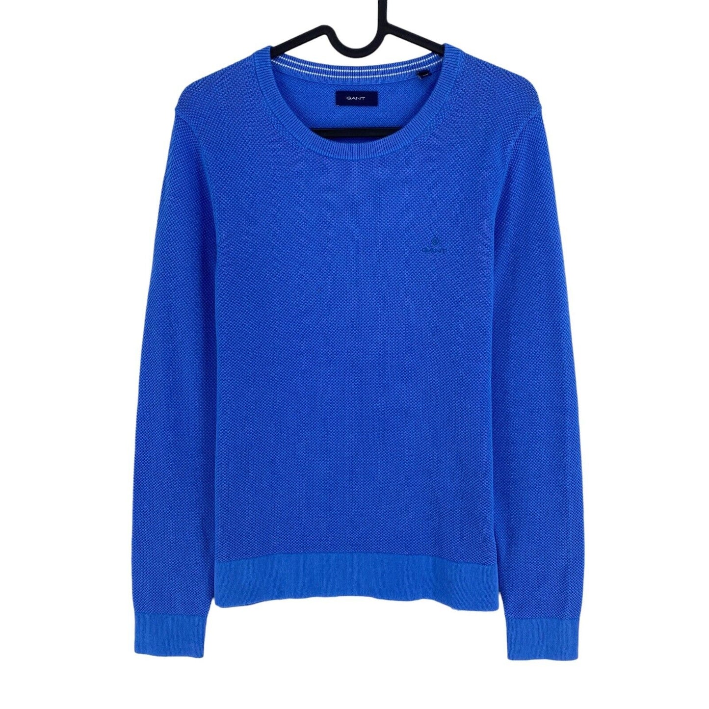 GANT Blauer Pullover mit Rundhalsausschnitt aus Baumwollpiqué, Größe XS