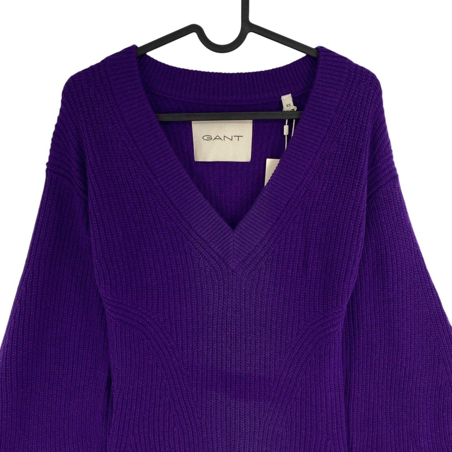 GANT Women Purple Wool Rib V Neck Long Sleeves Dress Size XS