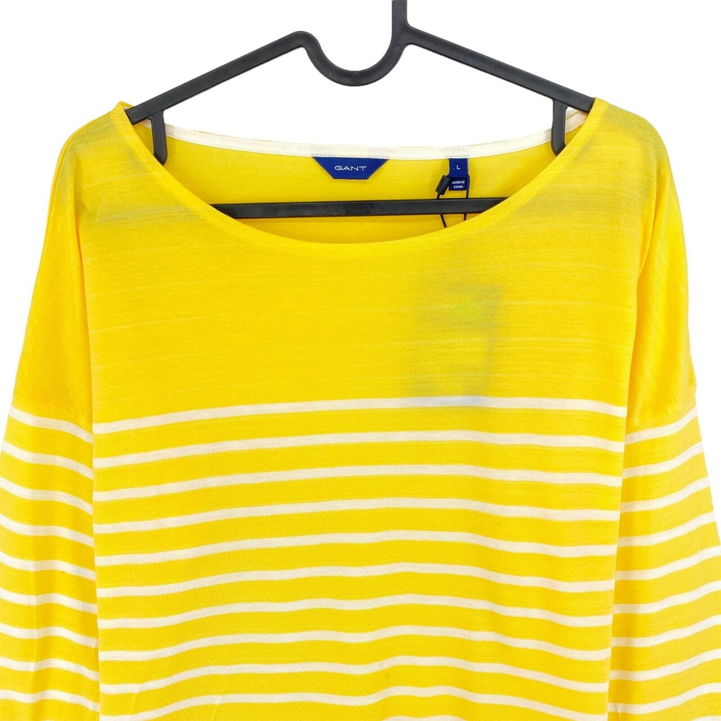 GANT Yellow Striped Crew Neck Long Sleeves Light Weight T Shirt Size L