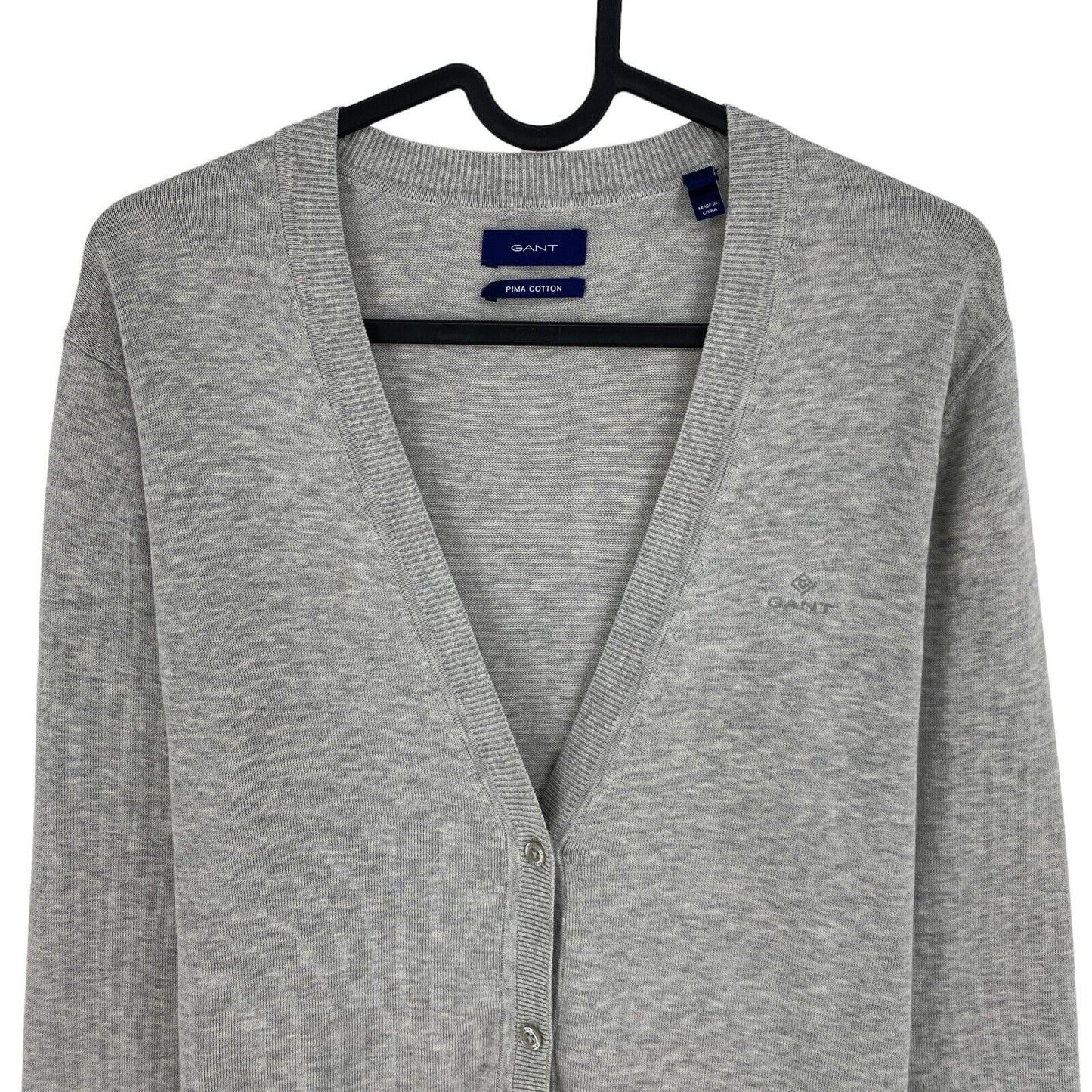 GANT Grey 100% Cotton V Neck Cardigan Sweater Size S