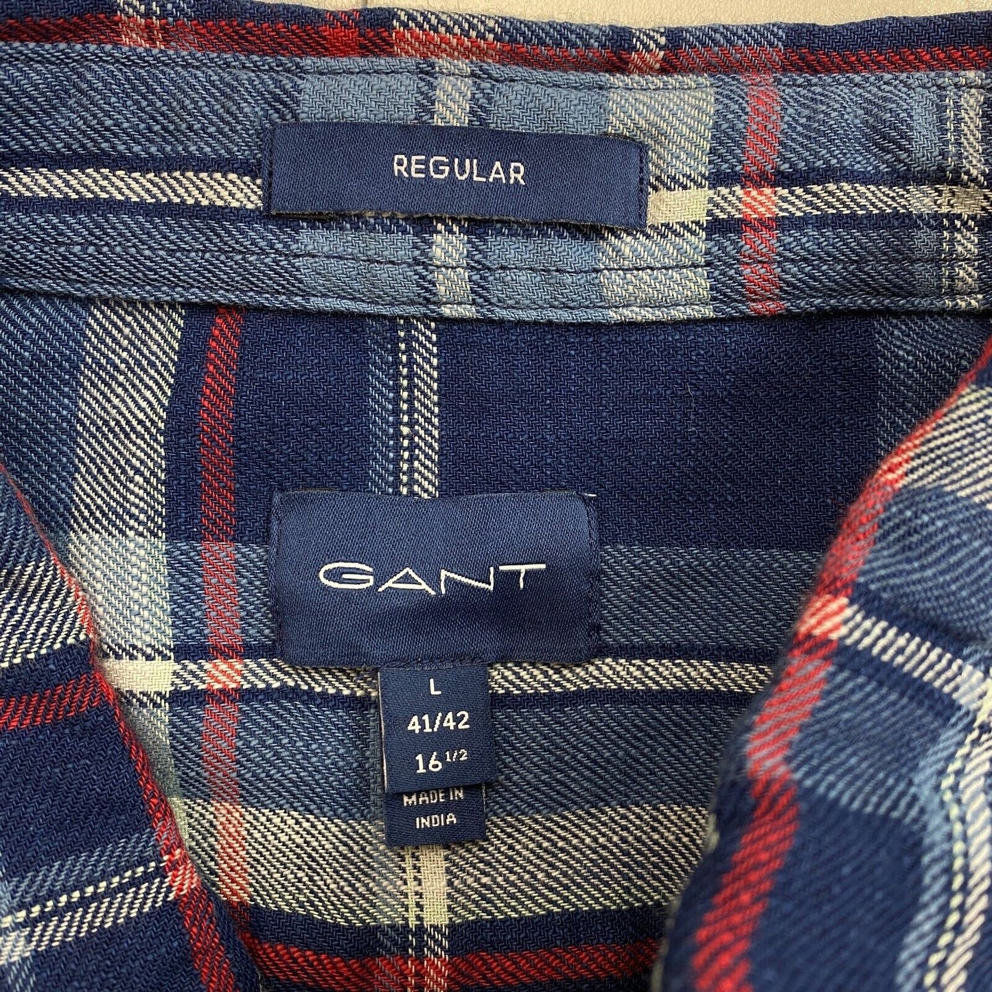 GANT Blue Plaid Regular Fit Shirt Size L 41/42 16.5