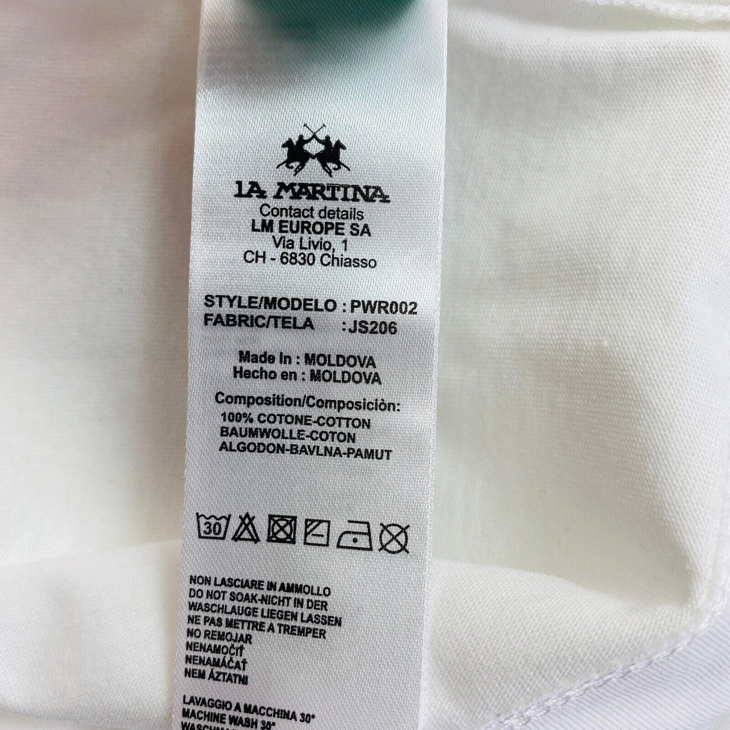 LA MARTINA White Cotton Jersey Crew Neck T Shirt Size 1 / XS