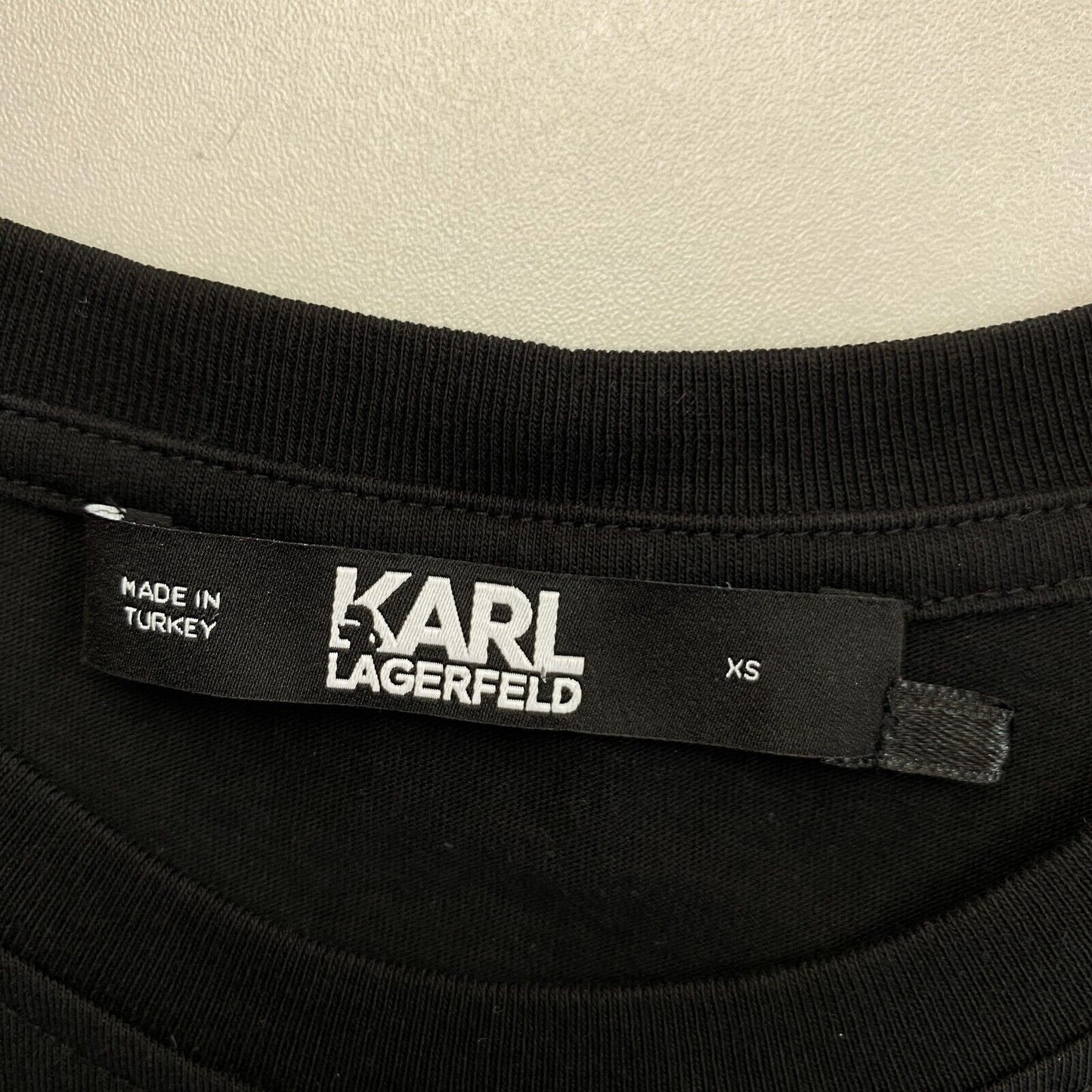 Karl Lagerfeld Schwarzes Ikonik Strass Karl Rundhals-T-Shirt Größe XS