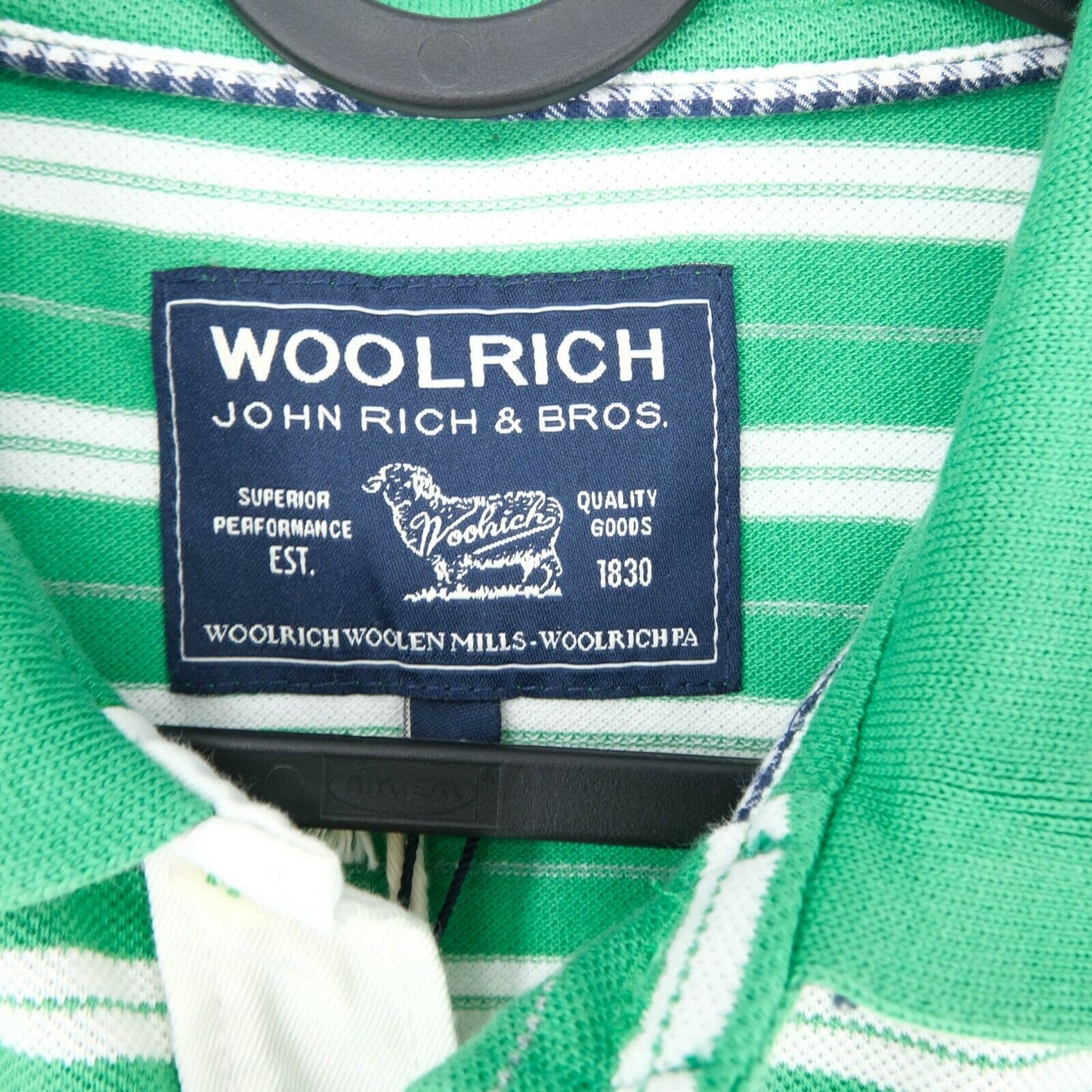 WOOLRICH Green Mixed Stripe Pique Polo Neck T Shirt Size M L