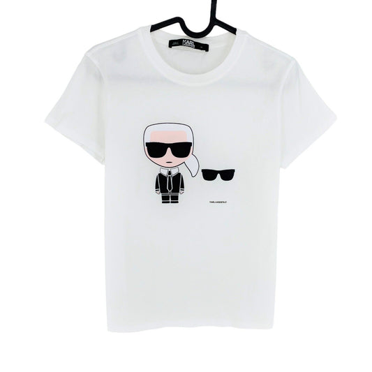 Karl Lagerfeld White Ikonik Karl & Choupette Crew Neck T Shirt Size XS