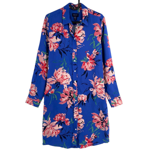 GANT Blue Peonies Print Long Sleeves Shirt Dress Size EU 34 UK 6 US 4