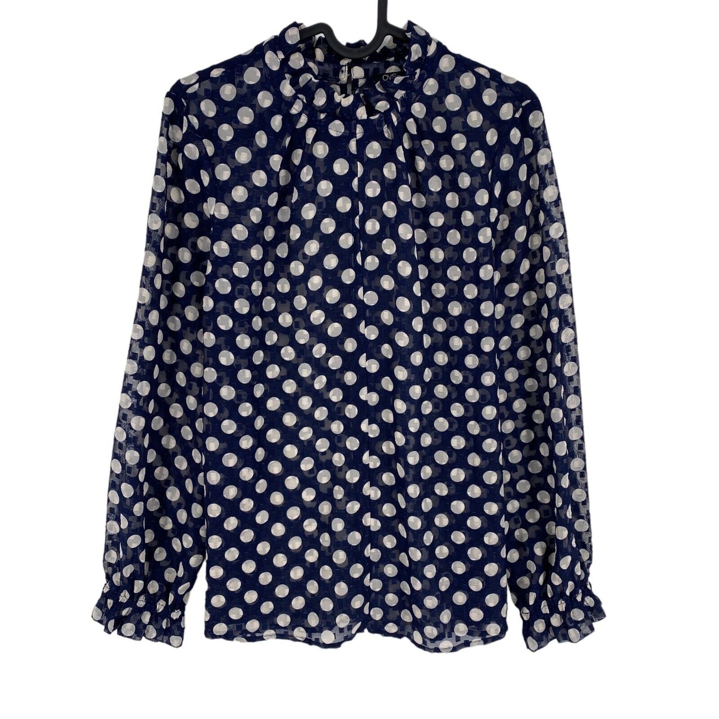 OVS Women Navy Blue Big Dot Print Long Sleeves Blouse Size EU 38 UK 10 US 8