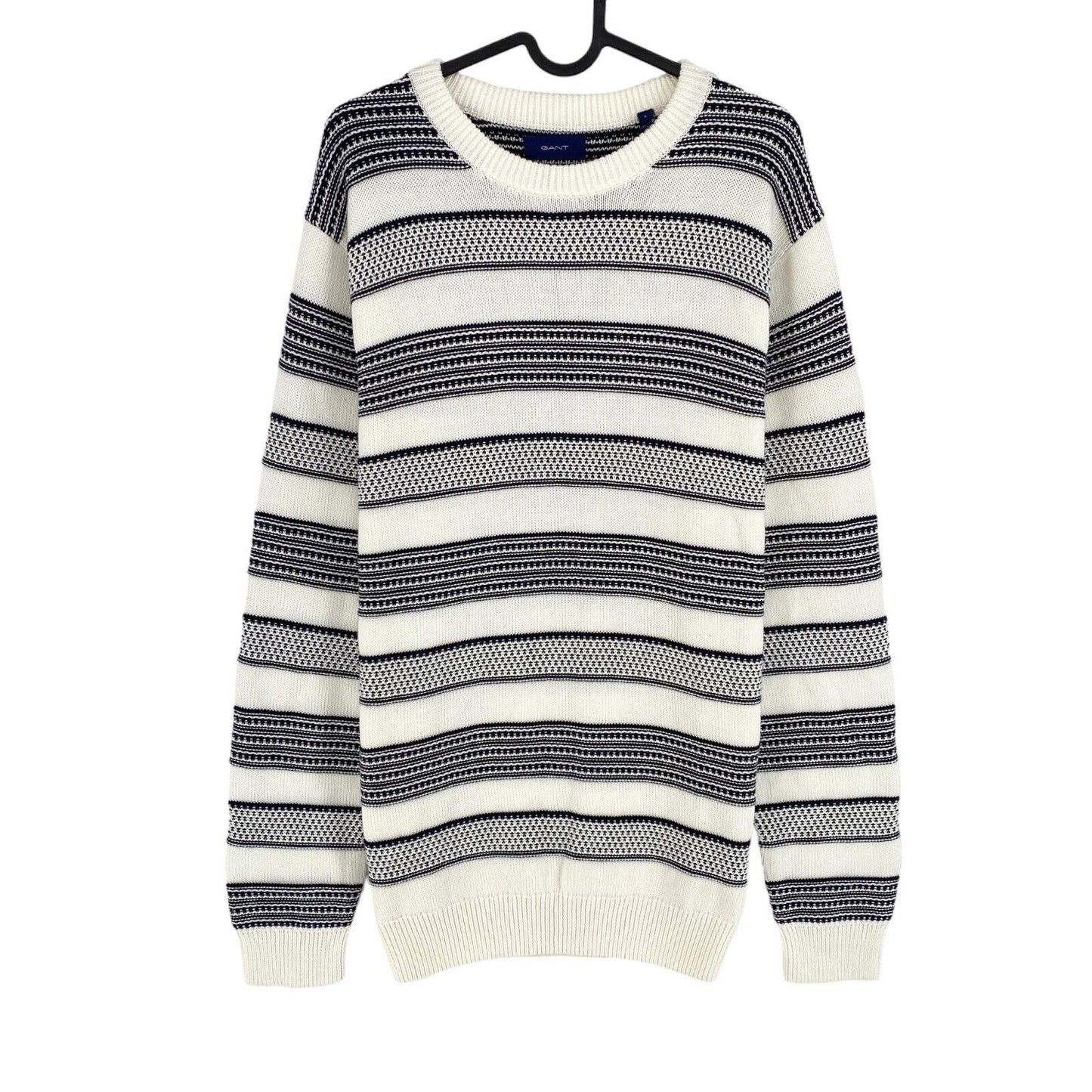 GANT White Bar Stripe Crew Neck Sweater Pullover Size L