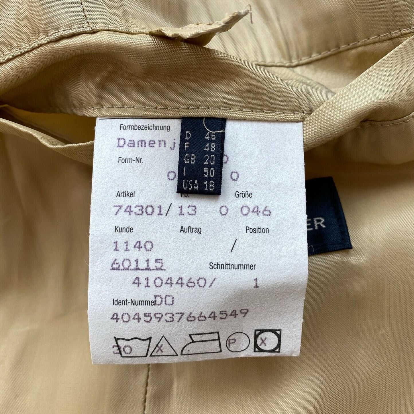 DANIEL HECHTER Beige 100% Cotton Over Coat Size IT 50 UK 20 US 18