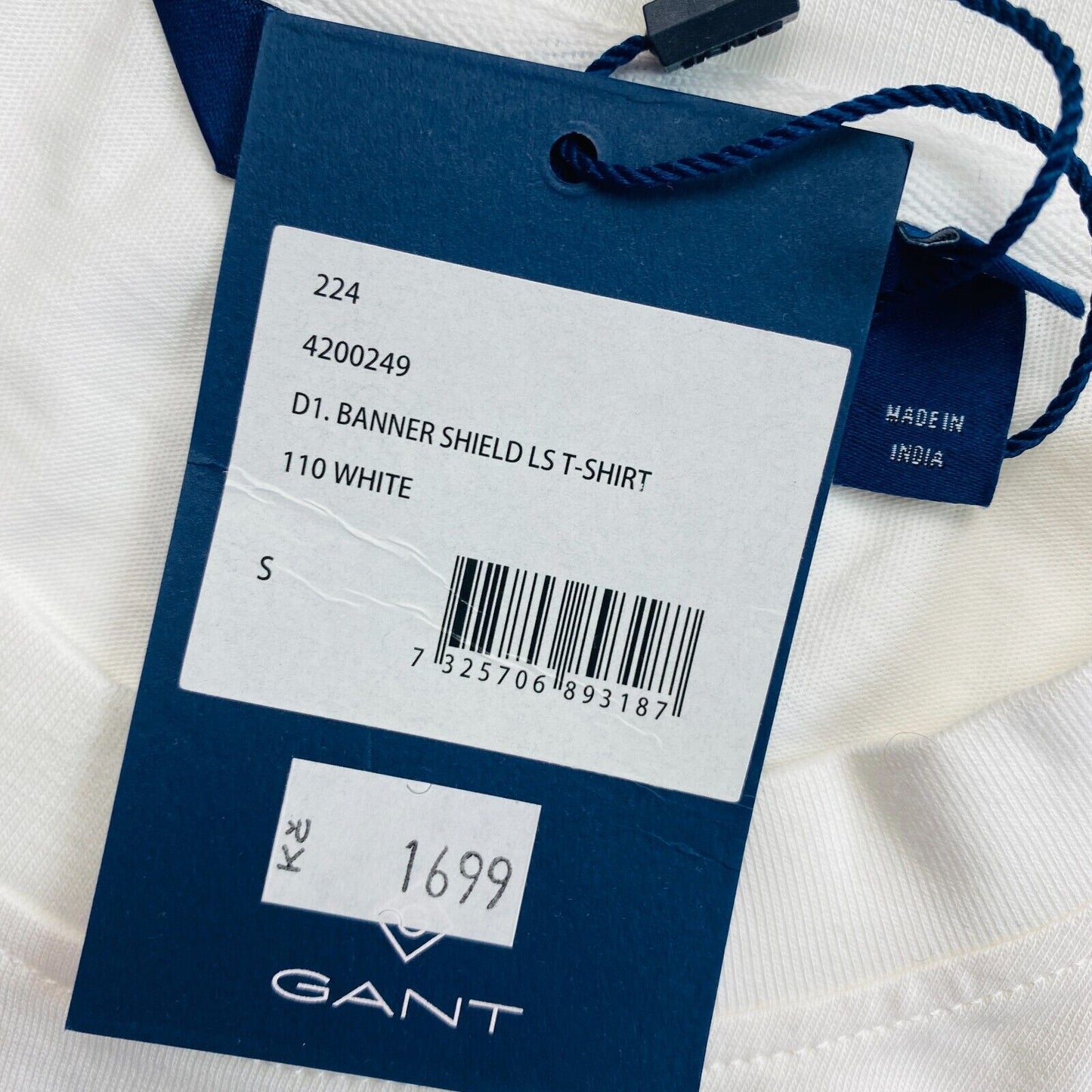 GANT T-shirt à manches longues et col rond blanc Banner Shield taille S