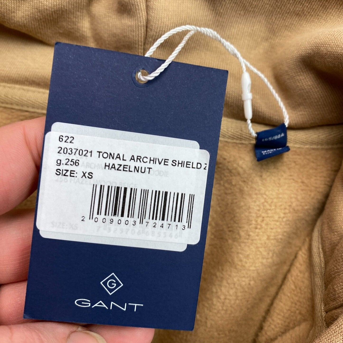 GANT Braun Tonal Archive Shield Kapuzenpullover mit durchgehendem Reißverschluss, Größe XS