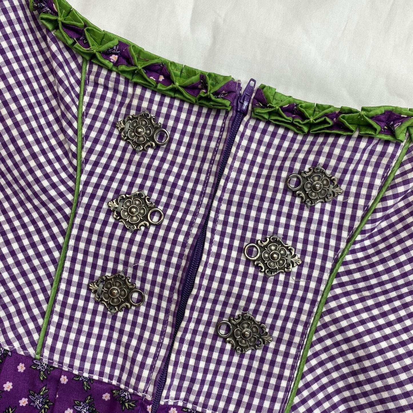 HANNAH Tyrol Dirndl Oktoberfest Purple Plaid Floral Dress Size EU 38 UK 10 US 8